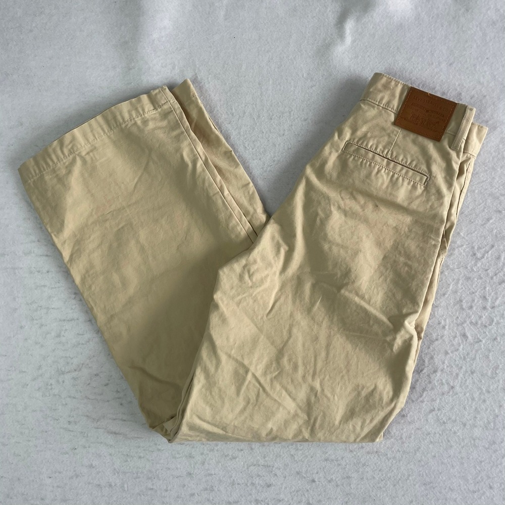 Levi's High Loose Chino Pants Womens Size 25 Beige Pleated Wide Leg Cotton Blend